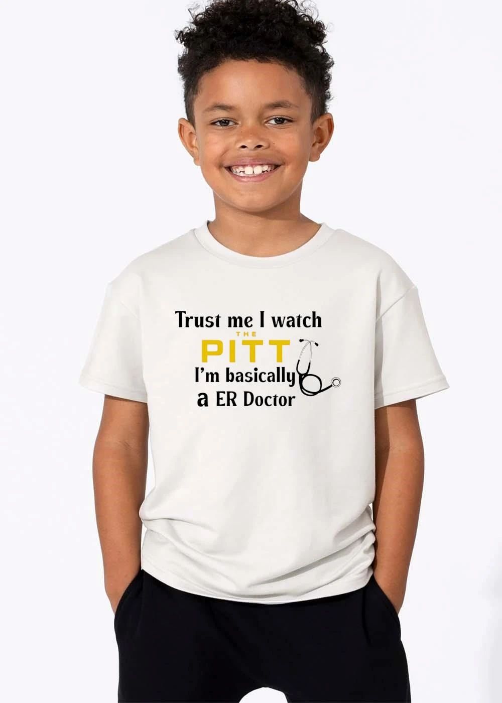 Trust Me I Watch The Pitt Im Basically A Er Doctor Black Stethoscope Line Art shirt