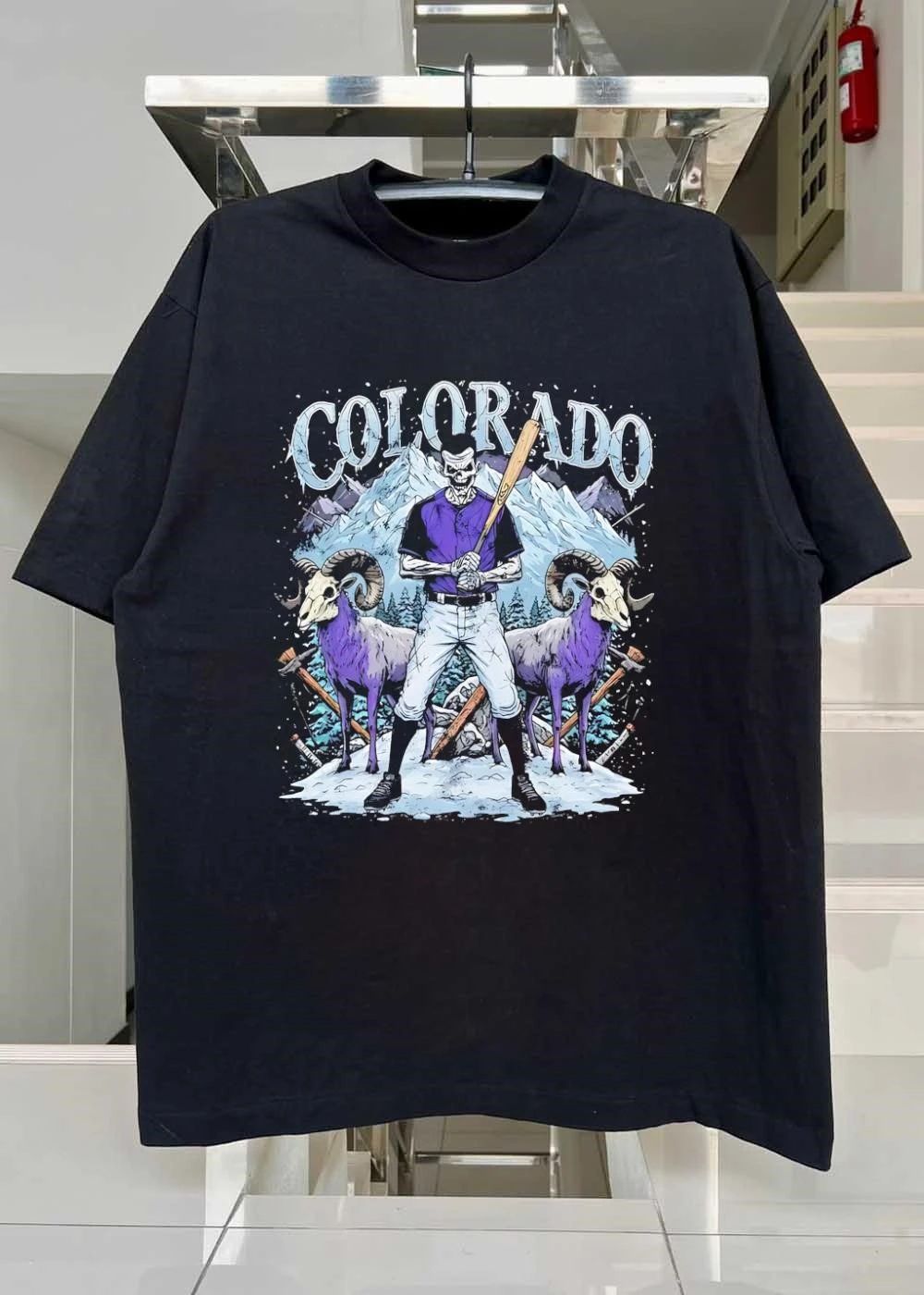 Skeleton Batter Mountain Ram Colorado T-Shirt
