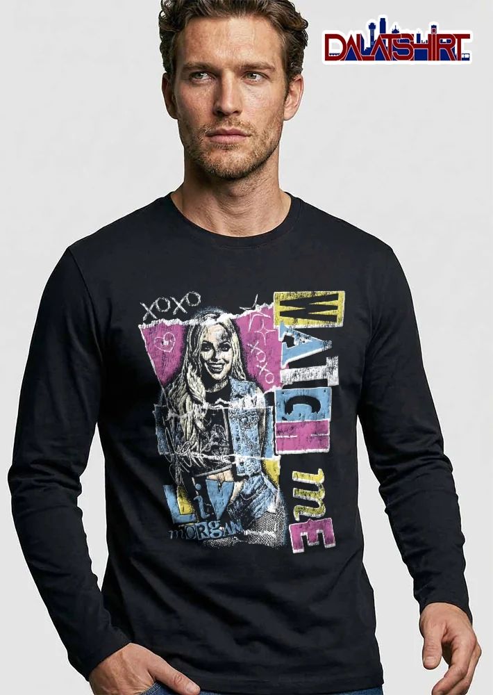 Watch Me Xoxo Liv Morgan Blonde Woman Denim Vest Distressed Halftone Torn Paper Collage shirt
