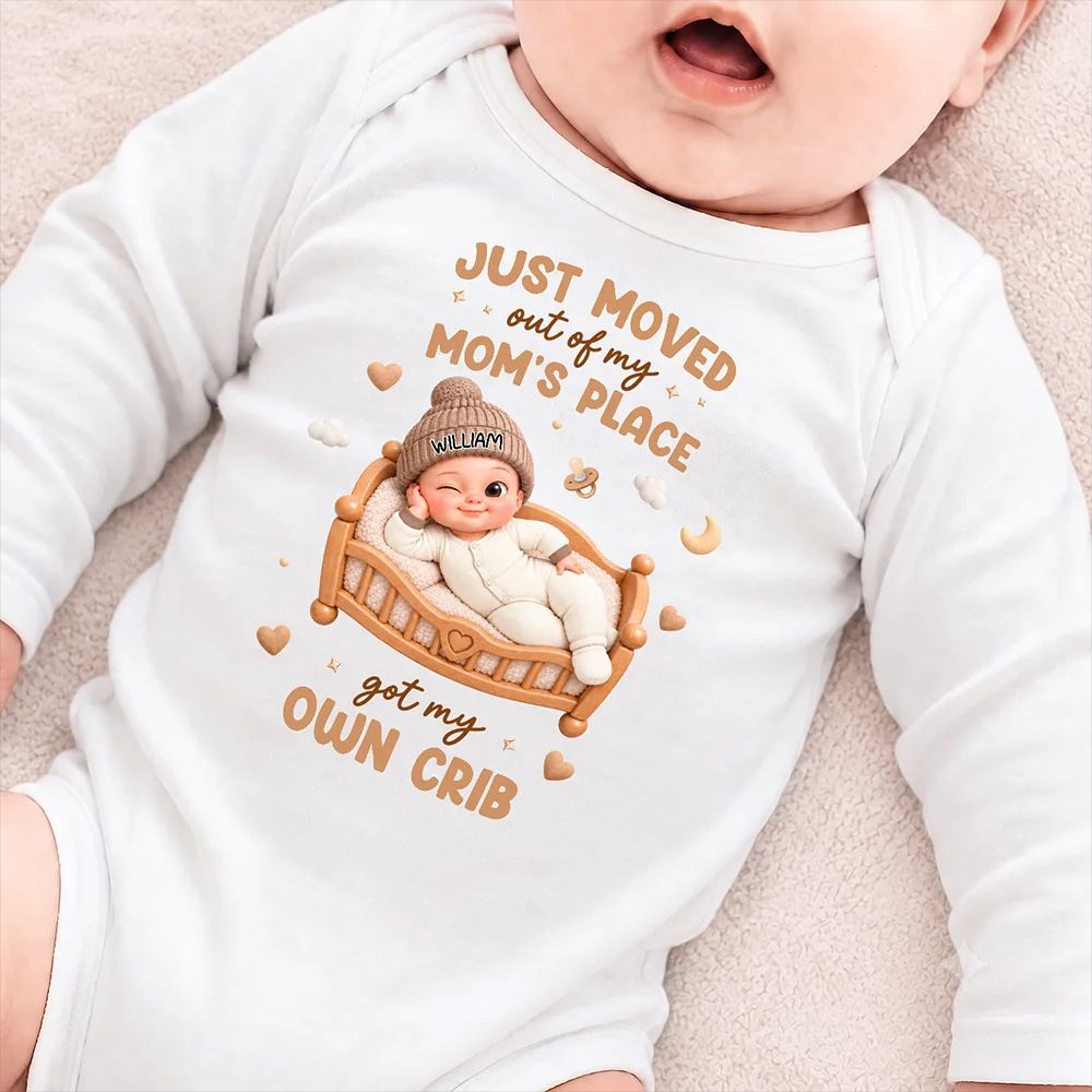Just Moved Out My Mom's Place Baby Shower Gifts For New Moms New Dads New Parents - Personalized Baby Onesie