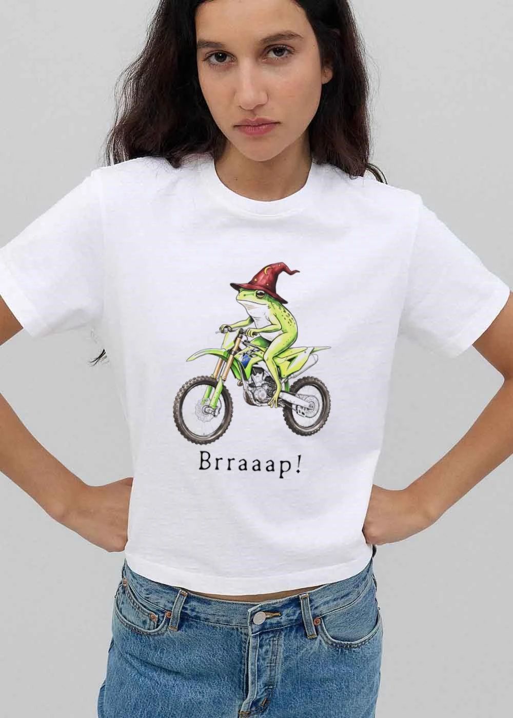 Brraaap Kx 450 Wizard Frog Riding Green Motocross Bike Cartoon shirt