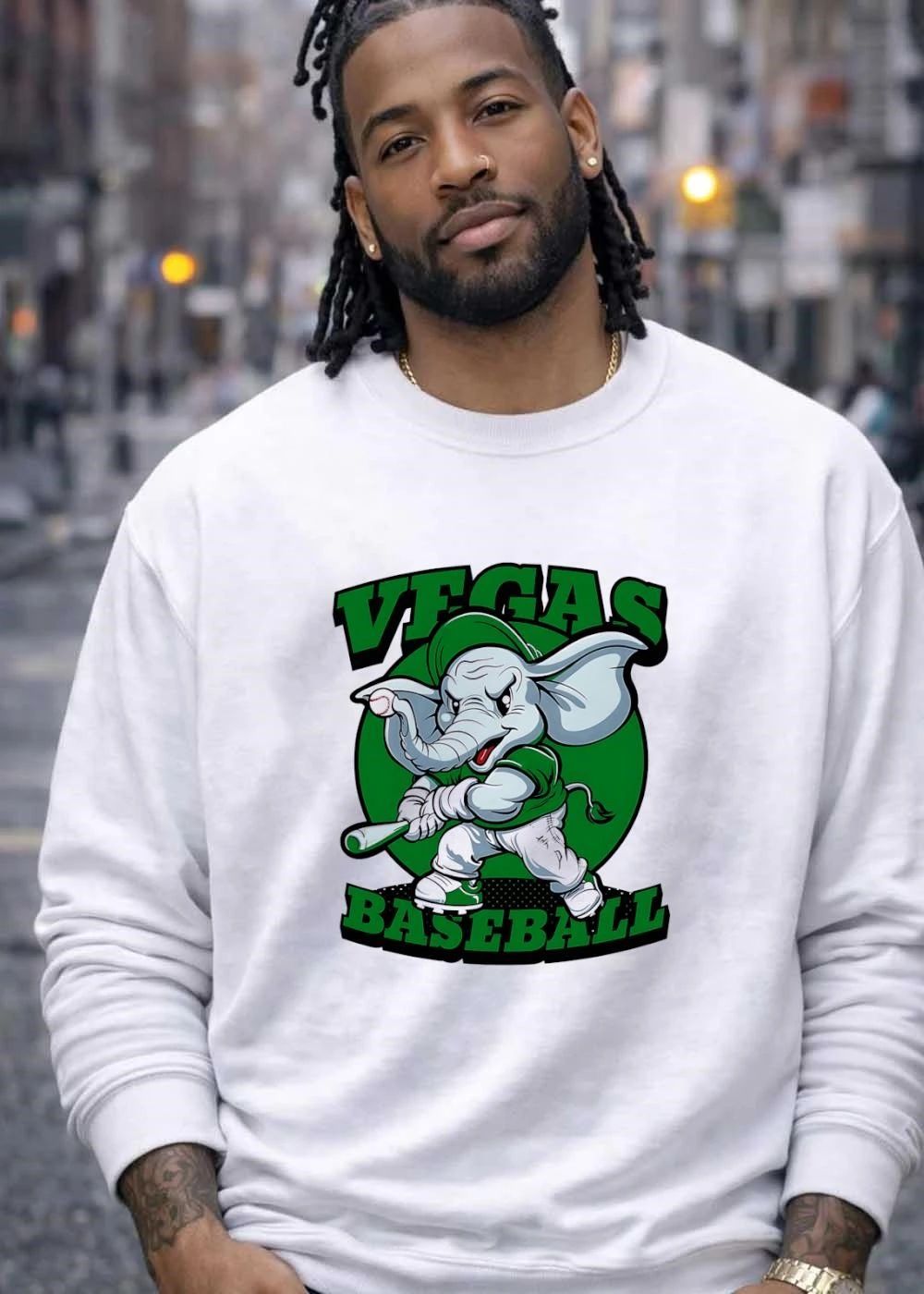 Vegas Baseball Elephant Batting Green Mascot T-Shirt