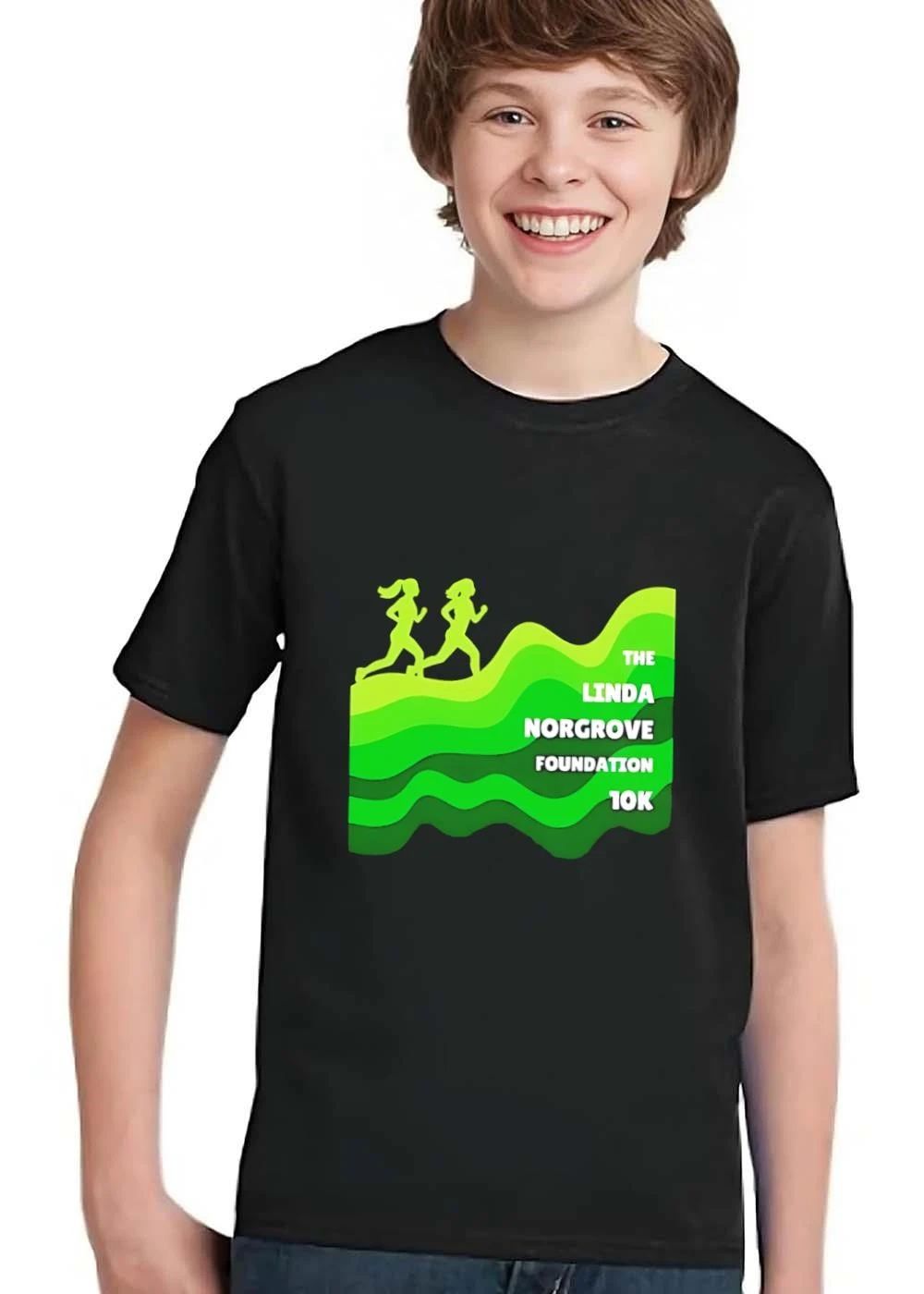 The Linda Norgrove Foundation 10k Female Runners Green Wavy Hills shirt
