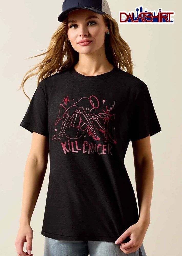 Kill Cancer Pink Winged Angel Halo Smoking Cigarette Line Art shirt