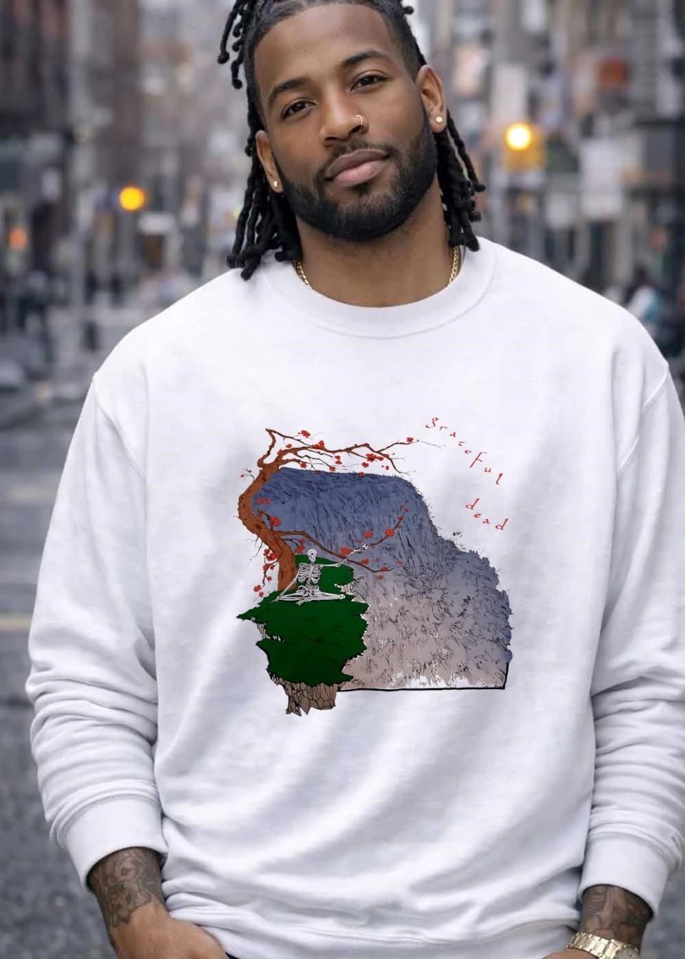 Skeleton Meditating Under Flowering Tree Grateful Dead T-Shirt