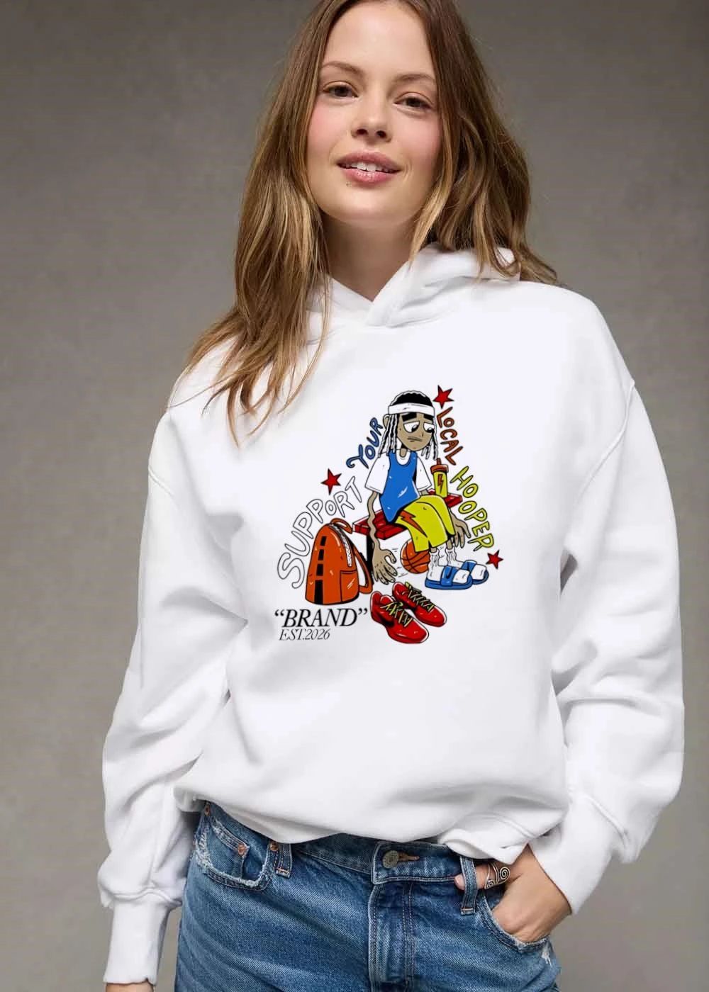 Brand Support Your Local Hooper Est 2026 Cartoon Basketball Player Bench Backpack Red Shoes shirt