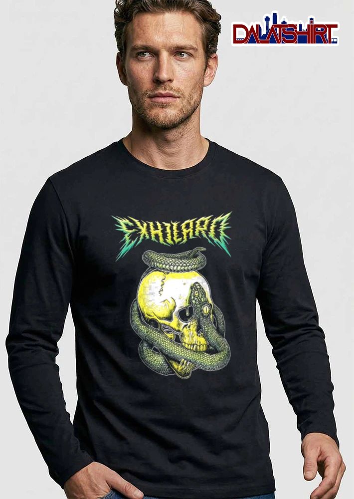 Exhilaro Yellow Human Skull Coiled Venomous Serpent shirt