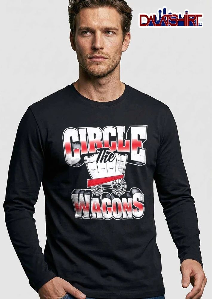 Circle The Wagons Red White Pioneer Covered Wagon 3d Letters shirt