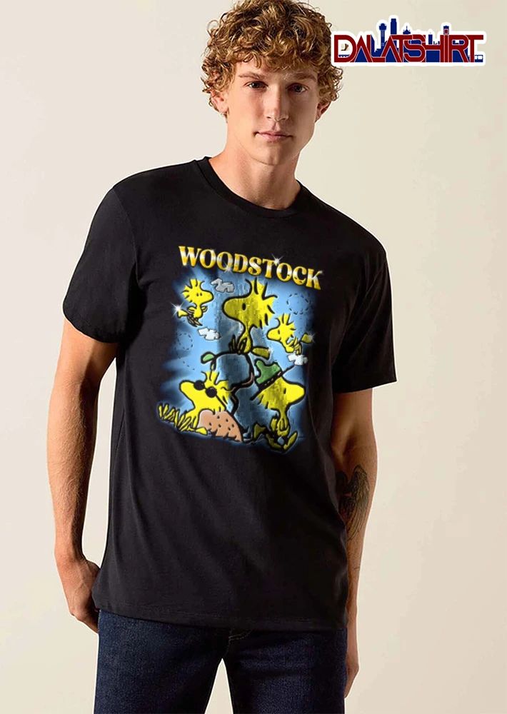 Woodstock Cartoon Yellow Birds Sunglasses Hat Sparkles Sky shirt