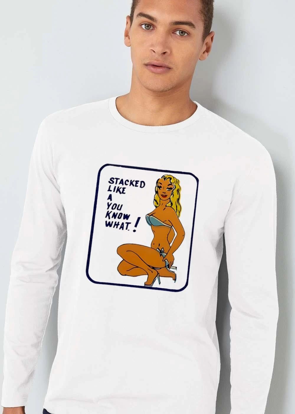 Stacked Like A You Know What Vintage Cartoon Blonde Pinup Girl Bikini shirt