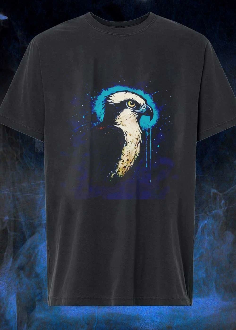 Osprey Bird Portrait Artistic Painting Teal Paint Splatter T-Shirt
