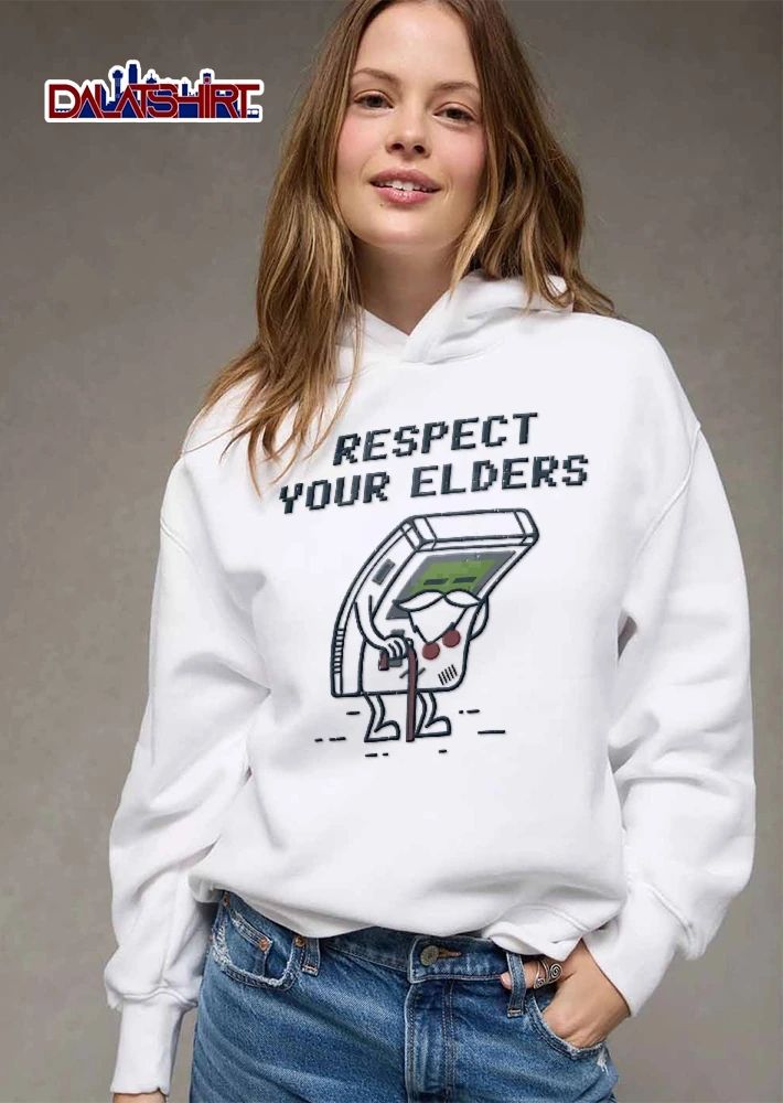Respect Your Elders Distressed Cartoon Elderly Game Boy Walking Cane shirt
