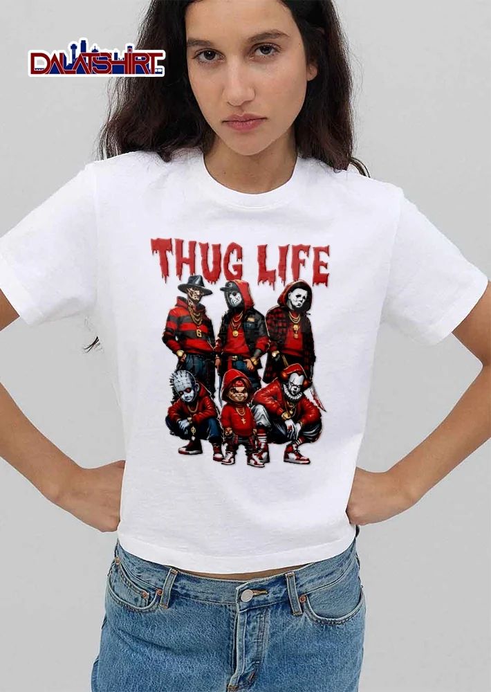 Thug Life Horror Movie Characters Hip Hop Streetwear Cartoon shirt