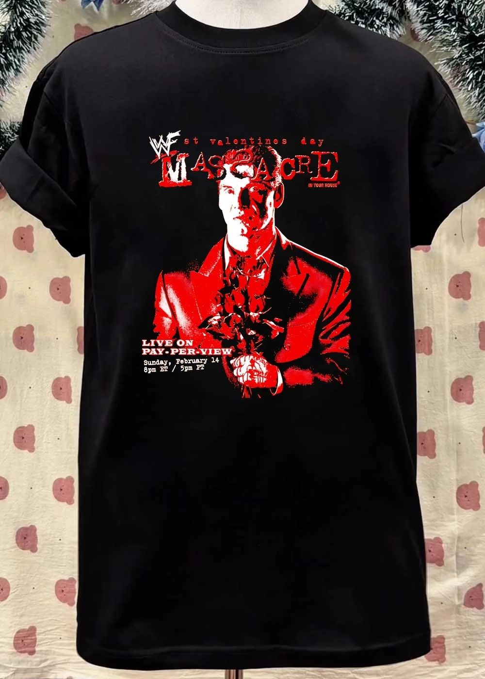 WWF St Valentines Day Massacre Vince McMahon Holding Flowers T-Shirt