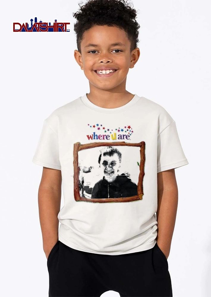 Where You Are Colorful Stars Wooden Branch Frame Smiling Boy Halftone Photo shirt