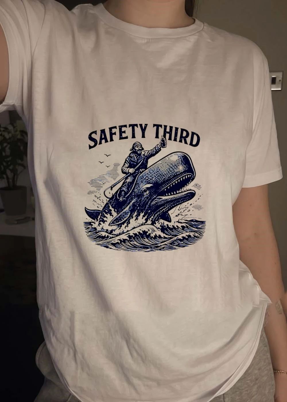 Safety Third’ Sailor Riding a Whale shirt
