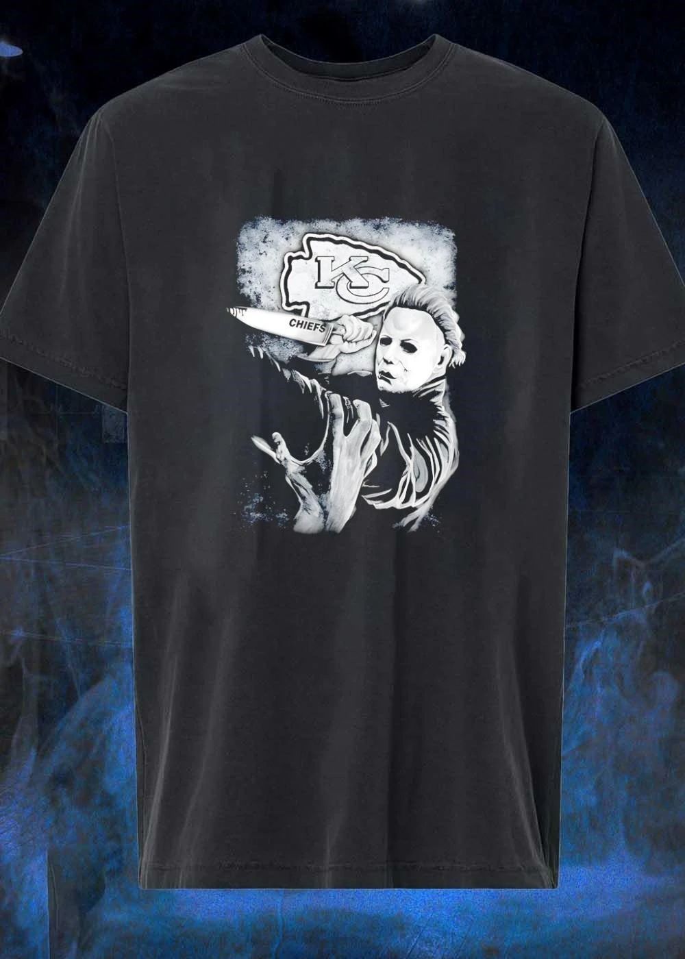 Michael Myers Holding Knife with KC Logo Chiefs shirt