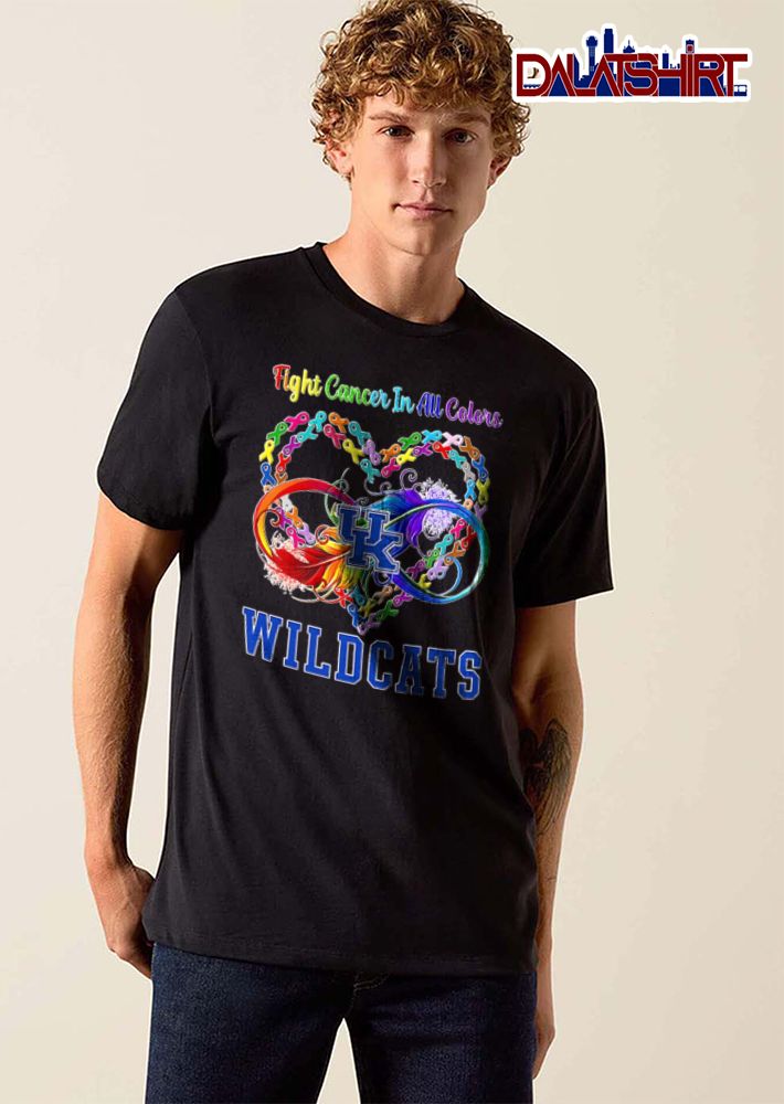 Kentucky Wildcats NCAA Fight Cancer In All Colors Infinity Symbol Rainbow Ribbon Heart Feathers shirt