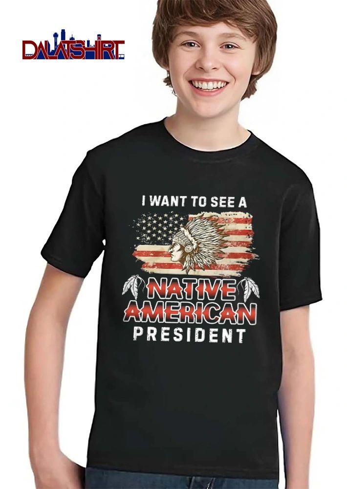 I Want To See A Native American President Chief Profile Headdress Distressed USA Flag shirt