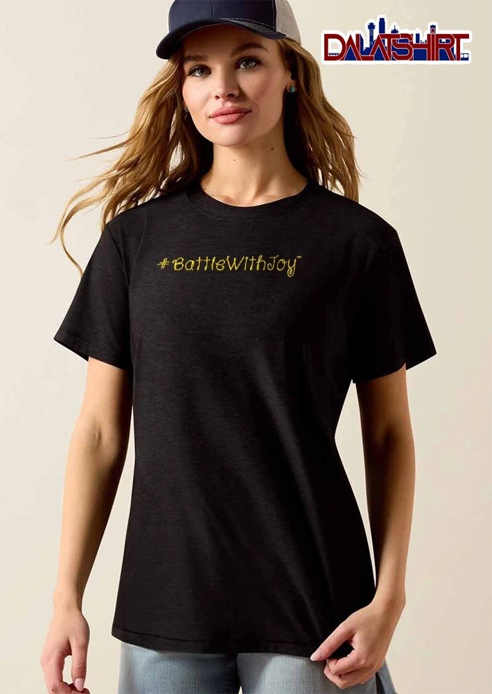 Hashtag Battle With Joy Yellow Cursive Handwriting Text shirt