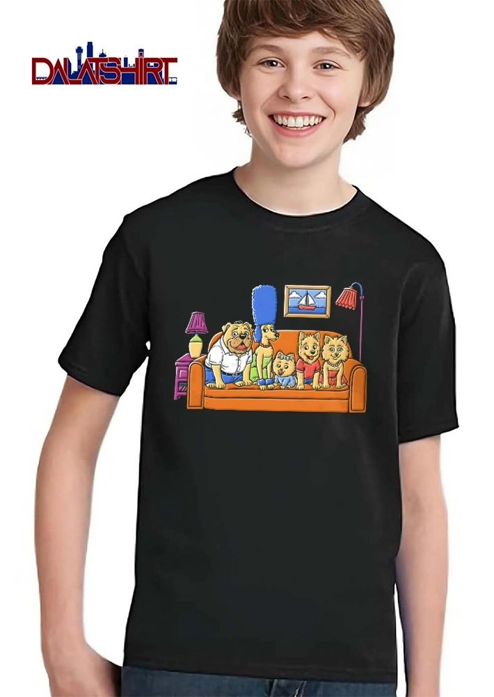 Cartoon Simpsons Parody Dog Family Sitting On Orange Couch Living Room shirt
