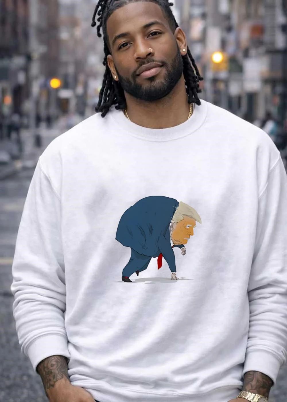 Cartoon Illustration Donald Trump Crouched Runner Political Satire T-Shirt