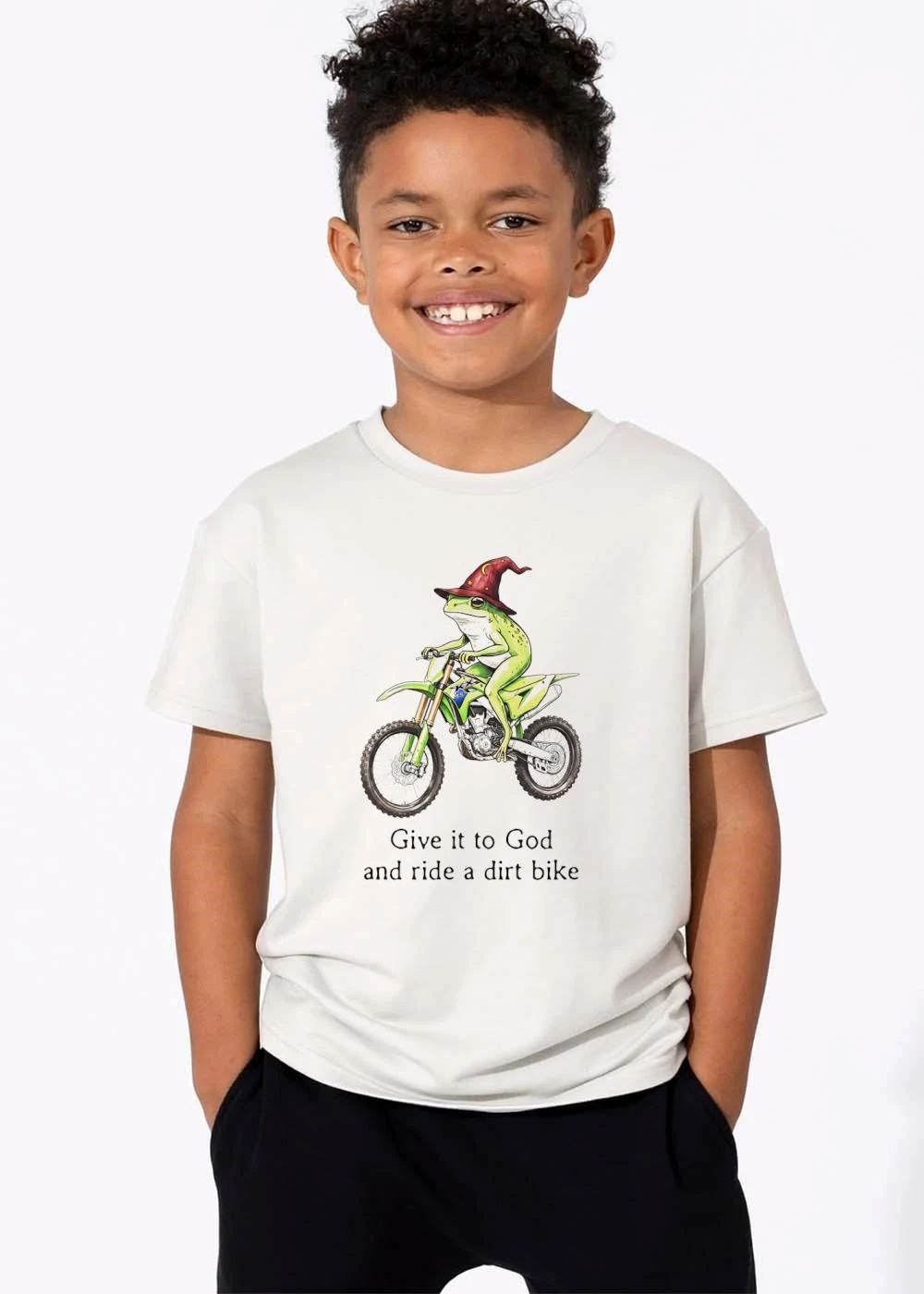 Give It To God And Ride A Dirt Bike Wizard Frog Green Motocross Motorcycle Cartoon shirt