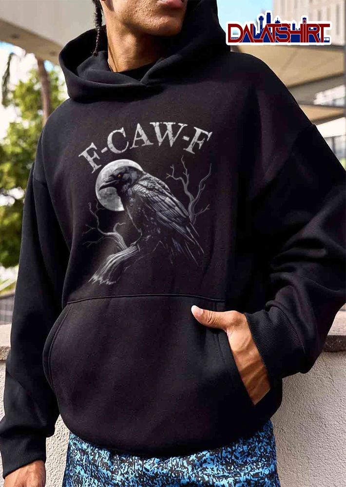 F Caw Distressed Black Raven Perched Gnarled Tree Moon shirt