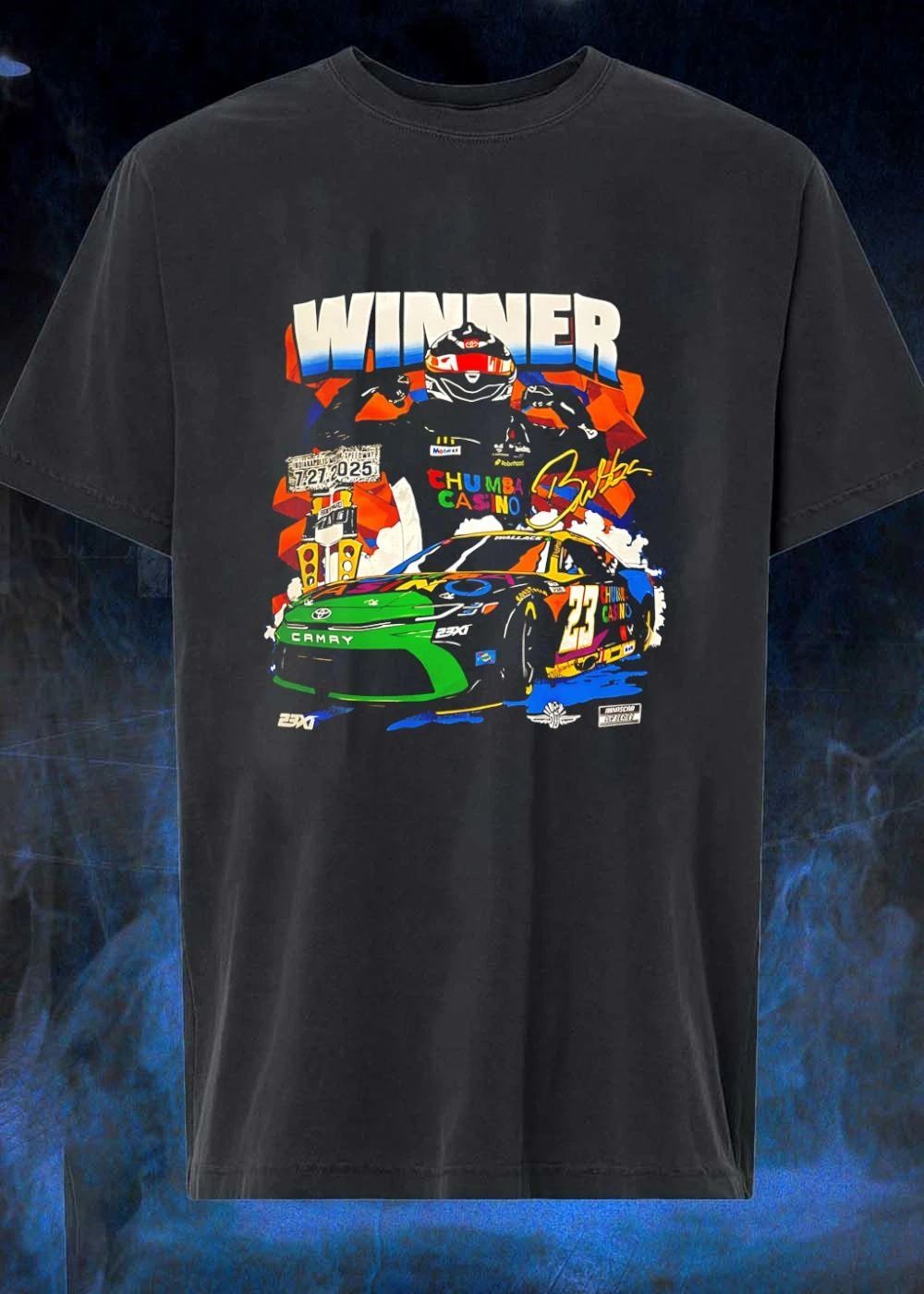 Bubba Wallace Signature Indianapolis 400 Winner Chumba Casino 23XI T-Shirt