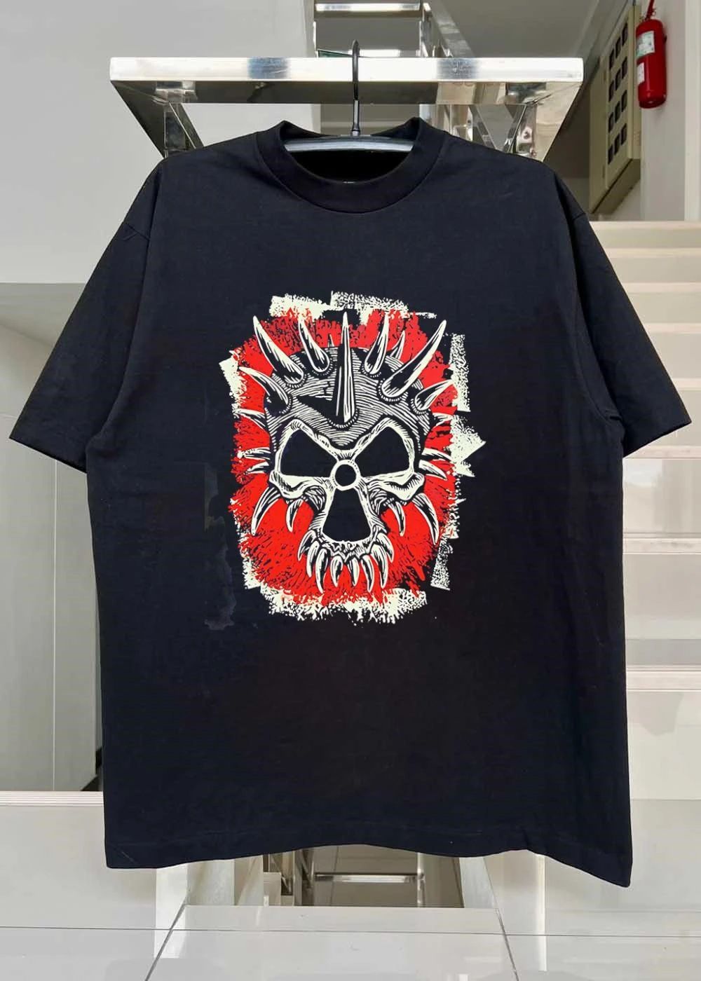 Punk Rock Spiked Skull Graphic T-Shirt