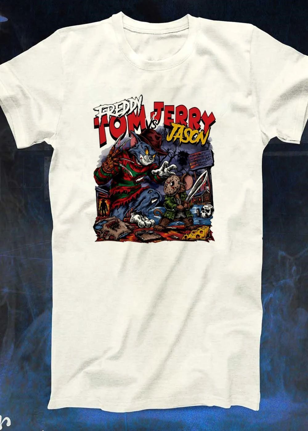 Horror Mashup Tom vs Jerry Freddy vs Jason Graphic T-Shirt