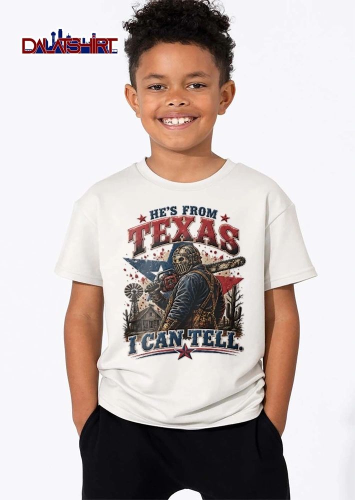 Hes From Texas I Can Tell Masked Killer Chainsaw Lone Star Cabin Cactus Splatter shirt