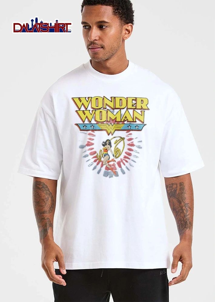 Wonder Woman Retro Comic Superhero Swirling Golden Lasso Tie Dye Banner shirt