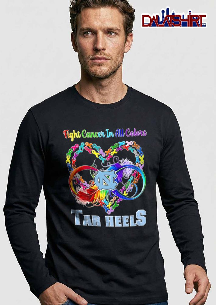 North Carolina Tar Heels NCAA Fight Cancer In All Colors Awareness Ribbon Heart Infinity Feather shirt