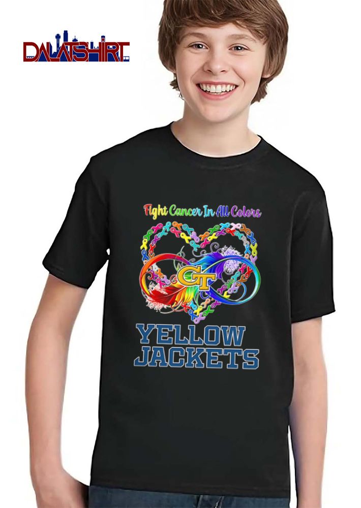 Georgia Tech Yellow Jackets NCAA Fight Cancer In All Colors Heart Ribbon Infinity Symbol Rainbow Feather shirt