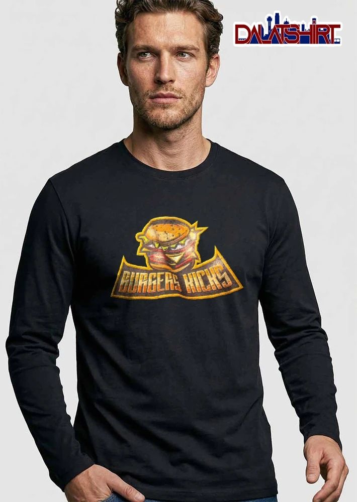 Burgers Kicks Distressed Cartoon Monster Hamburger Banner shirt