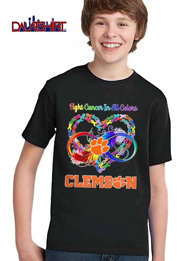 Clemson Tigers NCAA Fight Cancer In All Colors Awareness Ribbons Heart Infinity Feather Paw shirt
