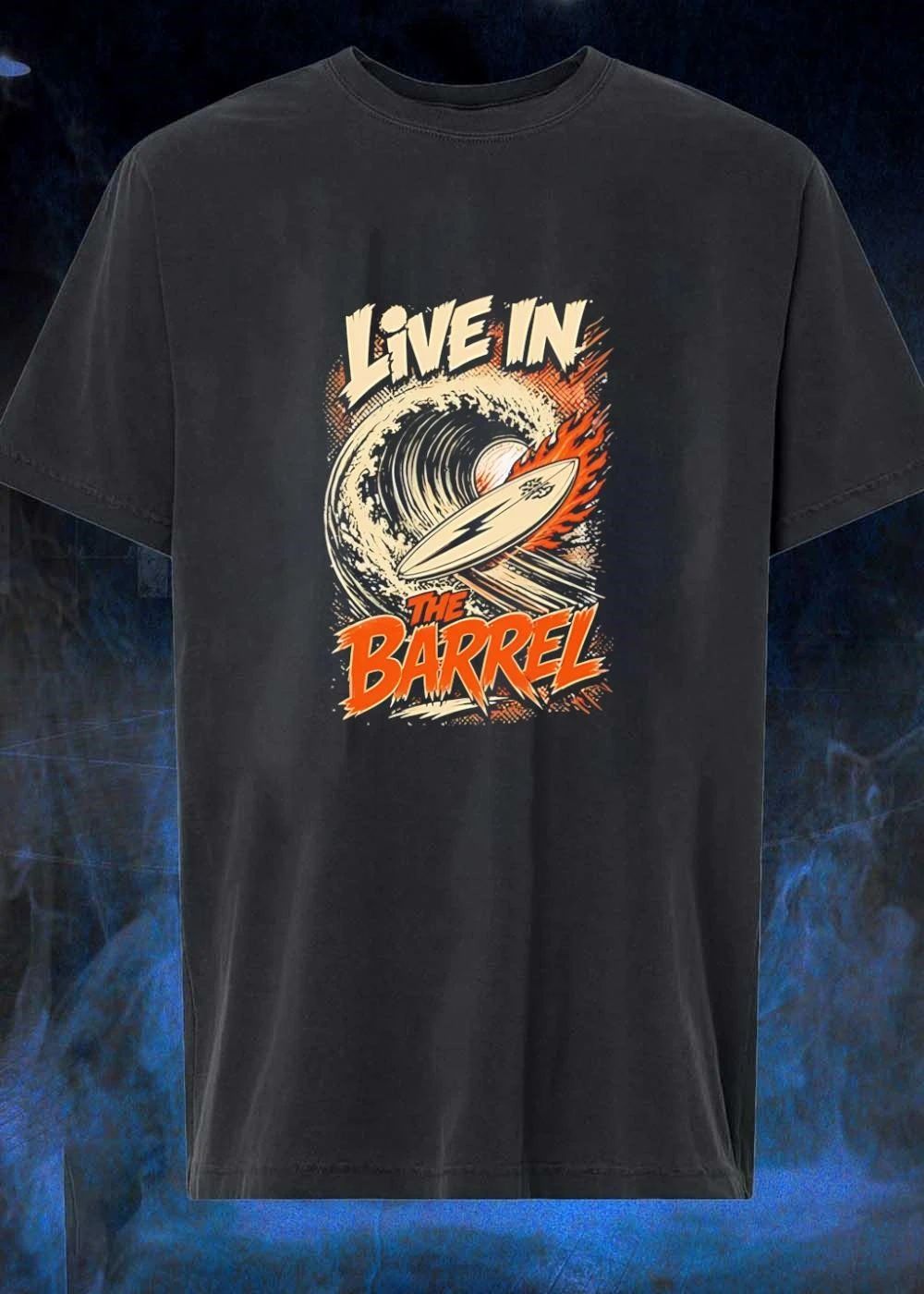 Surf Style Live in the Barrel Flaming Surfboard shirt