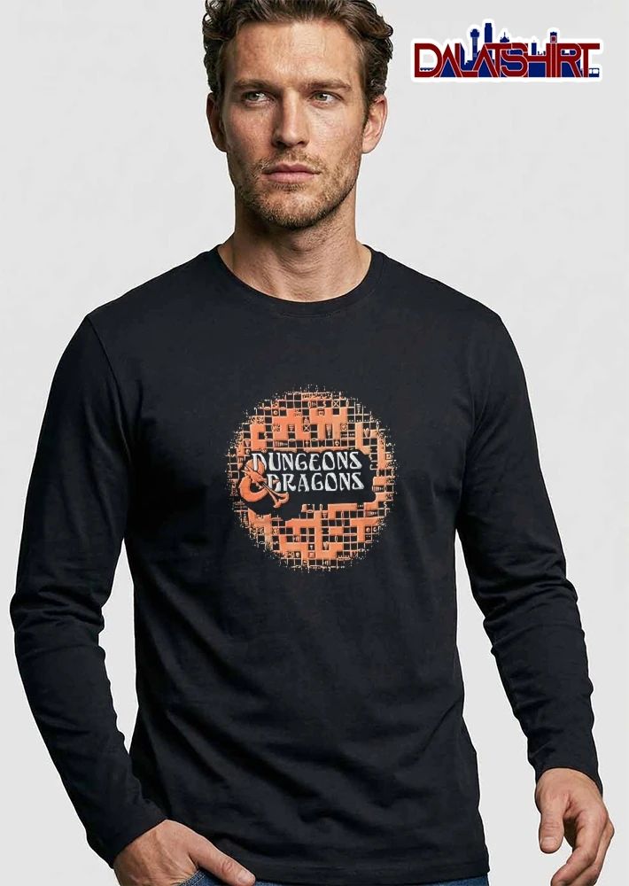 Dungeons And Dragons Distressed Circular Grid Map Orange shirt