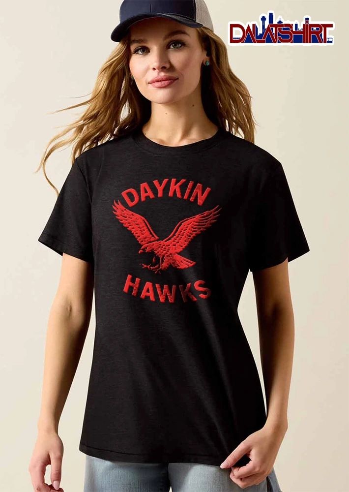 Daykin Hawks Red Flying Bird With Spread Wings Detailed Line Art shirt
