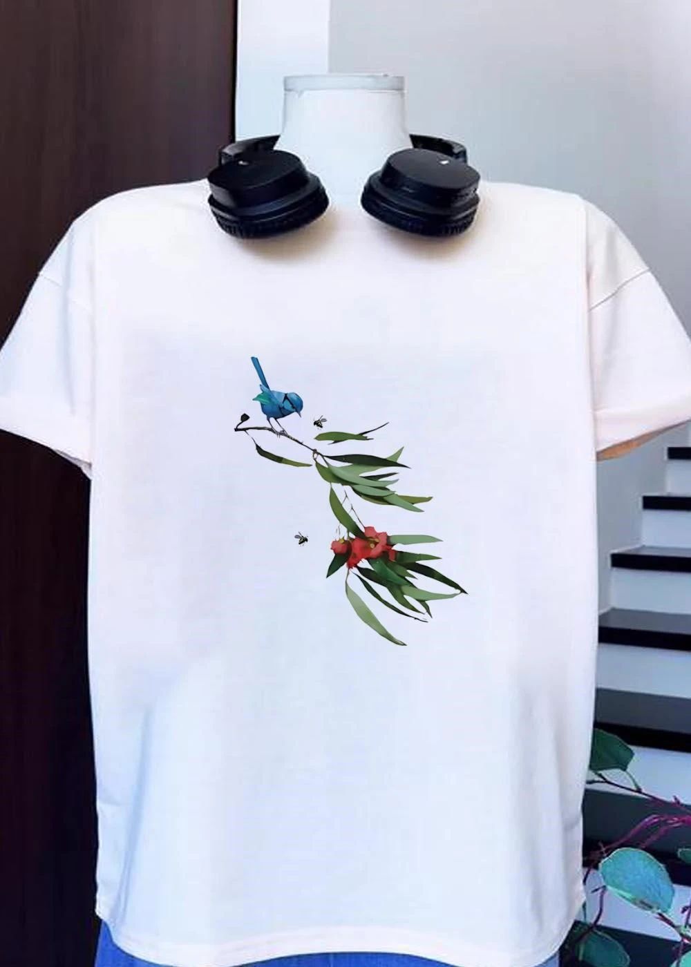Blue Wren Perched on Eucalyptus Branch Bird shirt