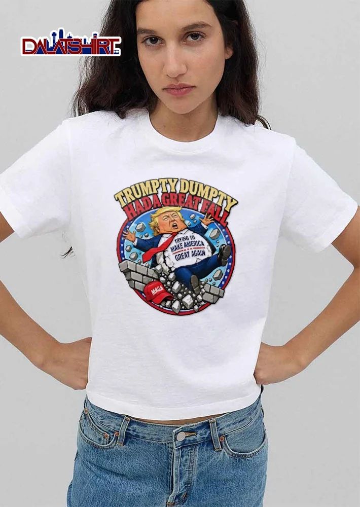 Trumpty Dumpty Had A Great Fall Trying To Make America Again Maga Cartoon Caricature Trump Falling Wall shirt