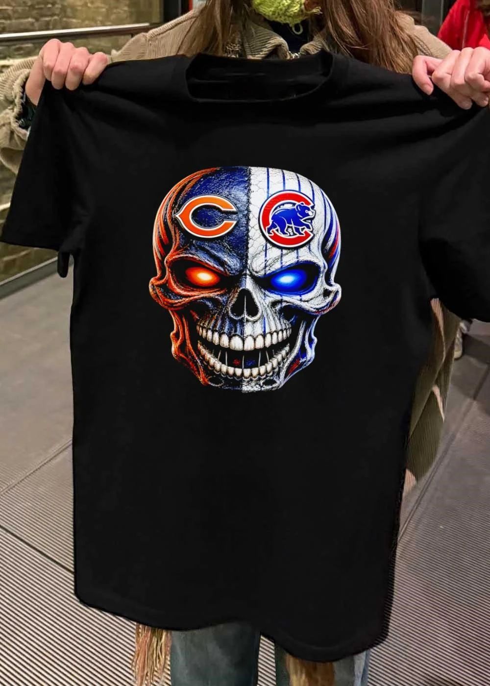Chicago Fan Apparel Skull Split Logo Bears and Cubs T-Shirt