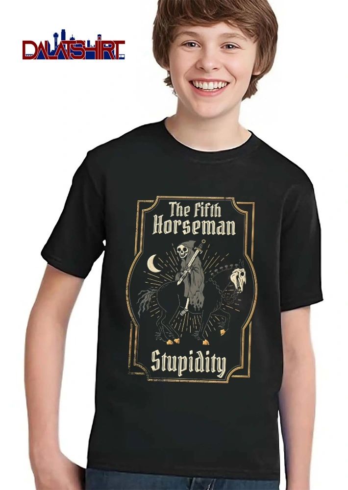 Fifth Horseman Stupidity Skeleton Grim Reaper Riding Steed Crescent Moon Vintage Frame shirt