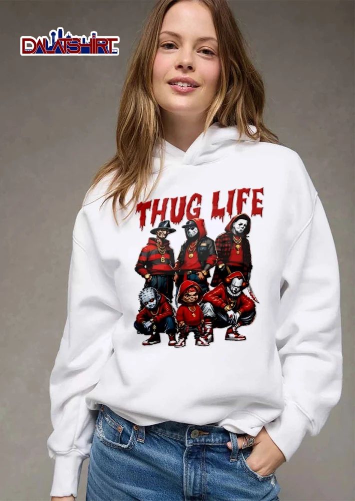 Thug Life Horror Movie Characters Hip Hop Streetwear Cartoon shirt