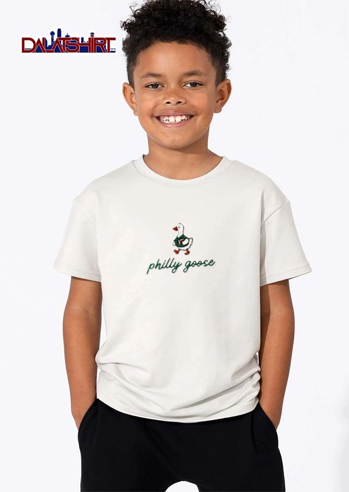 Philly Goose Cartoon Bird Wearing Green Jersey Holding Football shirt