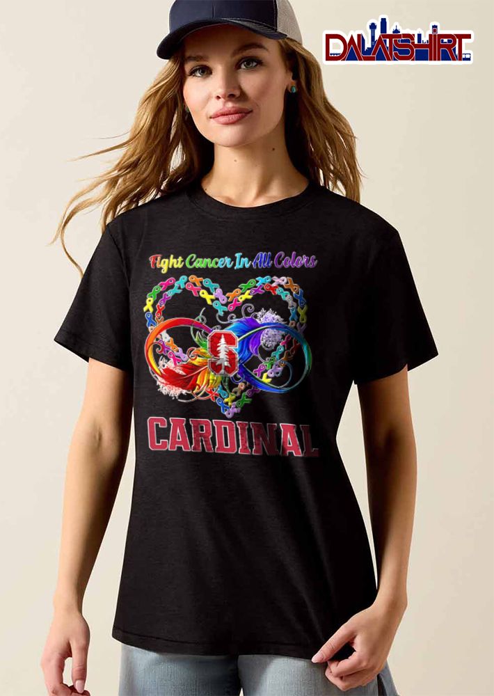 Stanford Cardinal NCAA Fight Cancer In All Colors Awareness Ribbon Heart Feather shirt