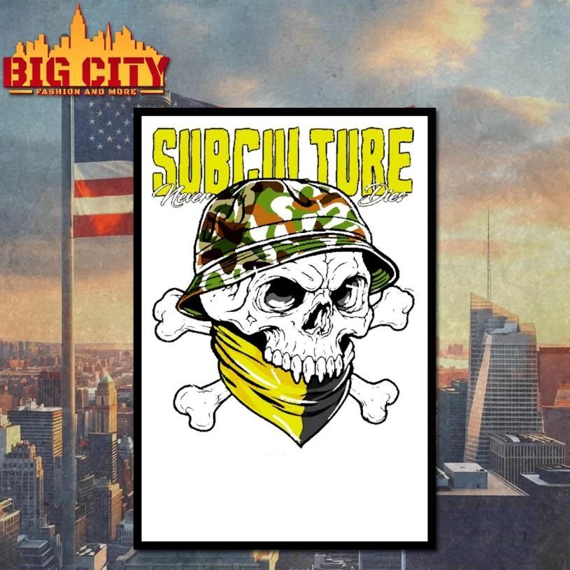 Subculture Never Dies Camo Bucket Hat Skull Crossbones Streetwear Graphic T shirt