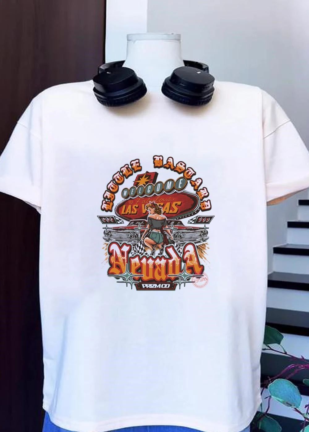 Prizm Co Pinup Girl With Race Flag Welcome To Fabulous Las Vegas Nevada shirt
