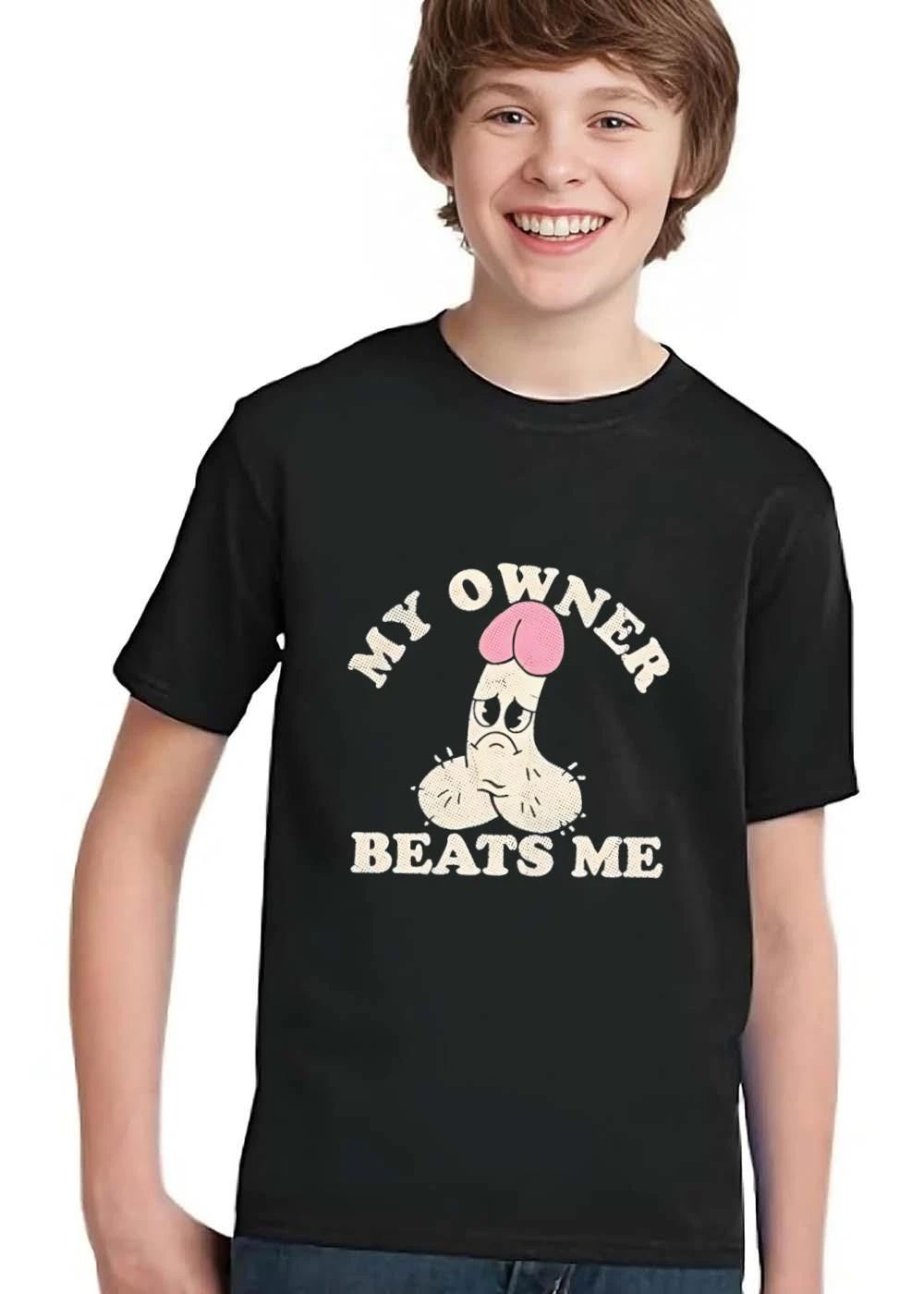 My Owner Beats Me Sad Cartoon Penis Character Halftone Distressed shirt